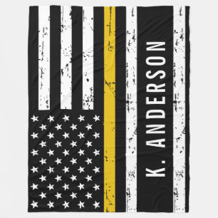 Thin Gold Line Flag Personalized 911 Dispatcher Fleece Blanket