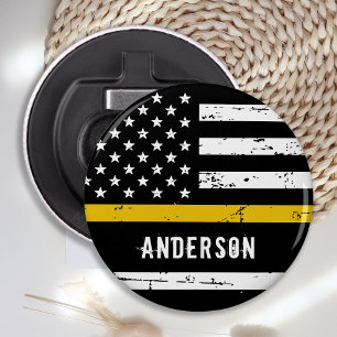 Thin Gold Line Flag Personalized Dispatcher Bottle Opener