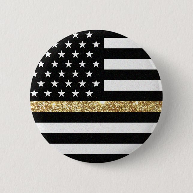Thin Gold Line Glitter Flag 2 Inch Round Button (Front)