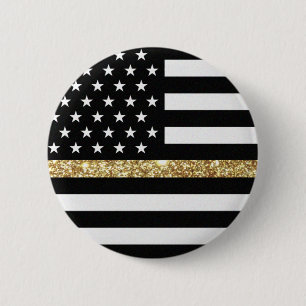Thin Gold Line Glitter Flag 2 Inch Round Button