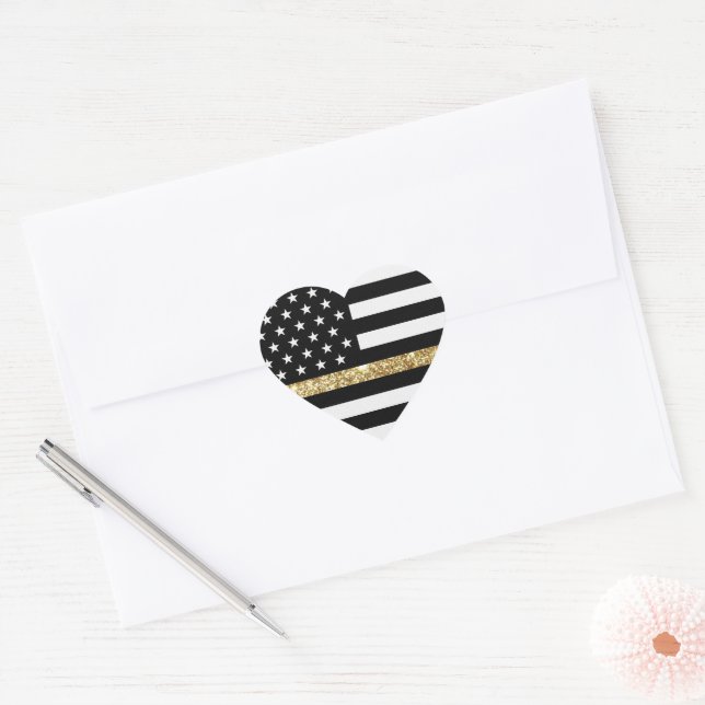 Thin Gold Line Glitter Flag Heart Sticker (Envelope)