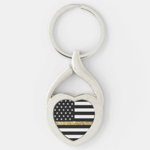 Thin Gold Line Glitter Flag Keychain