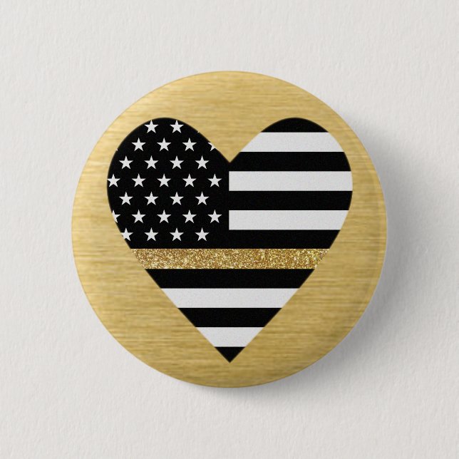 Thin Gold Line Glitter Heart 2 Inch Round Button (Front)