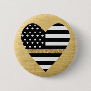 Thin Gold Line Glitter Heart 2 Inch Round Button