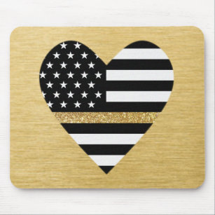 Thin Gold Line Glitter Heart Mouse Pad