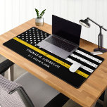 Thin Gold Line Personalized Dispatcher Desk Mat<br><div class="desc">Thin Gold Line Dispatcher Desk Mat - American flag in Dispatcher Flag colours, black and gold design . Personalize with dispatchers name. This personalized dispatcher name desk mat is perfect for police departments and law enforcement officers. COPYRIGHT © 2020 Judy Burrows, Black Dog Art - All Rights Reserved. Thin Gold...</div>