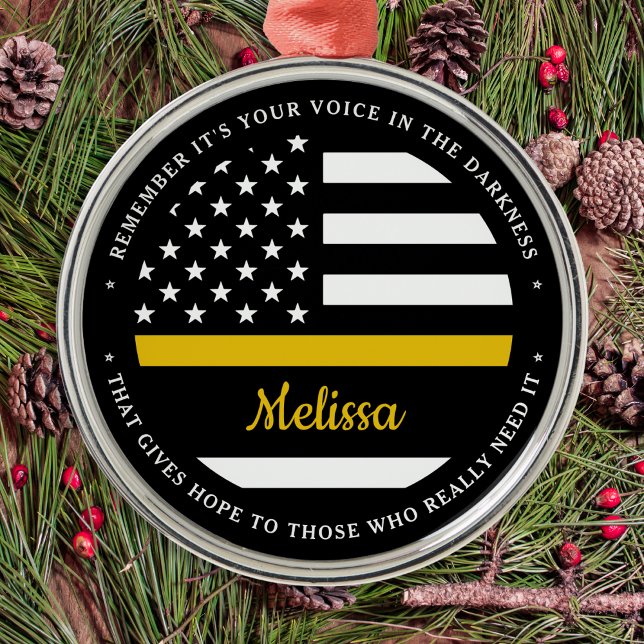 Thin Gold Line Personalized Flag 911 Dispatcher Metal Ornament (Creator Uploaded)