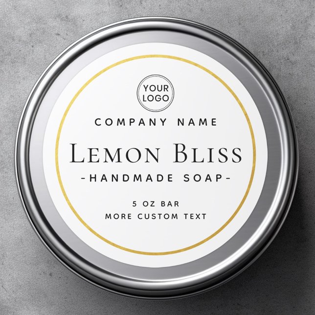 Thin golden look border round product label (Round white product label
 sticker with thin golden look border
)