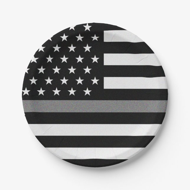 Thin Gray Line Flag Paper Plate (Front)