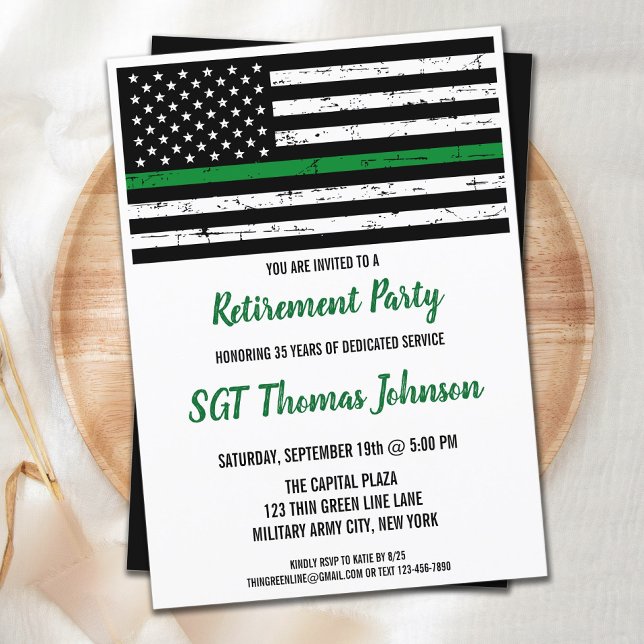 Thin Green Line American Flag Military Retirement Invitation (Creator Uploaded)