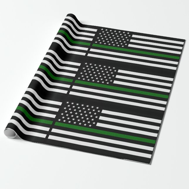 Thin Green Line Border Ptl/Park Rngr/Animal Cntl Wrapping Paper (Unrolled)