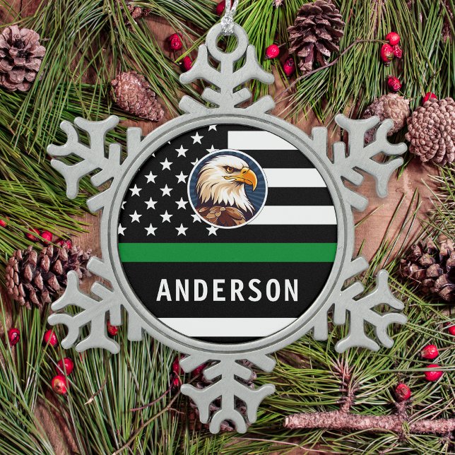 Thin Green Line F Personalized Logo Army Military Snowflake Pewter Christmas Ornament (Creator Uploaded)