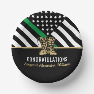 Thin Green Line Flag Army Military Retirement Paper Plate