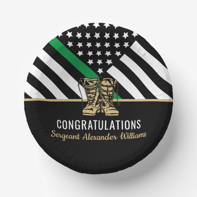 Thin Green Line Flag Army Military Retirement Paper Plate (Front)
