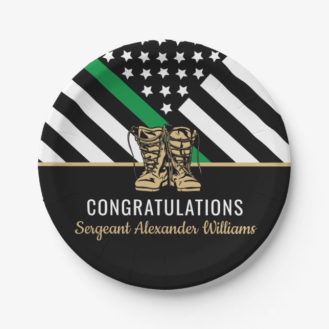 Thin Green Line Flag Army Military Retirement Paper Plate (Front)