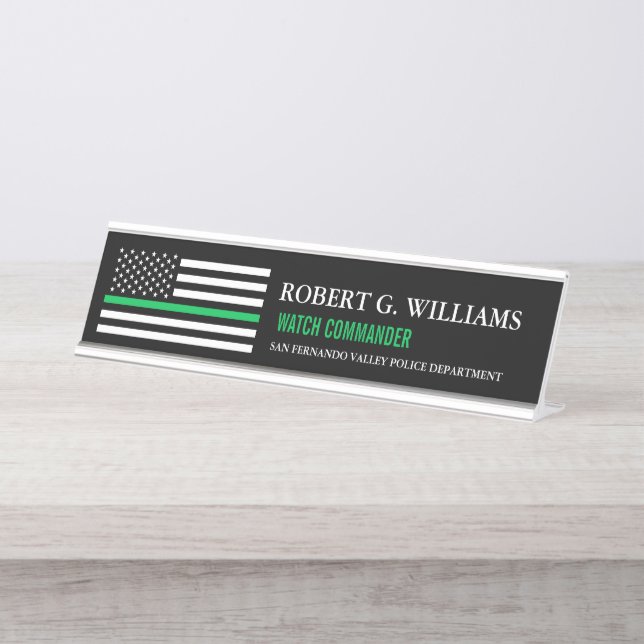 Thin Green Line Flag Customized Desk Name Plate (Front)