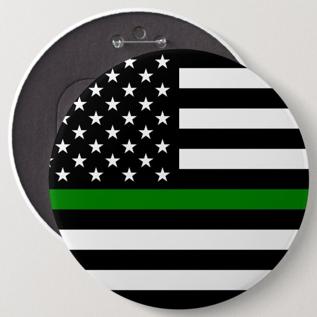 Thin Green Line Flag: Patriotic Military Veterans 6 Inch Round Button (Front & Back)