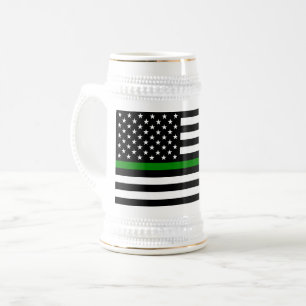 Thin Green Line Flag: Patriotic Military Veterans Beer Stein