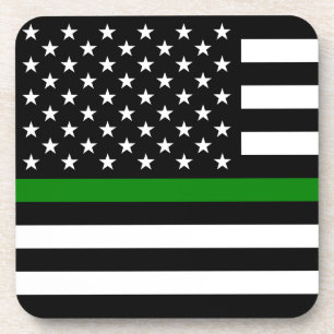 Thin Green Line Flag: Patriotic Military Veterans Coaster