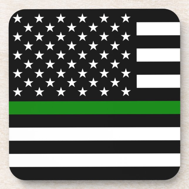 Thin Green Line Flag: Patriotic Military Veterans Coaster (Front)