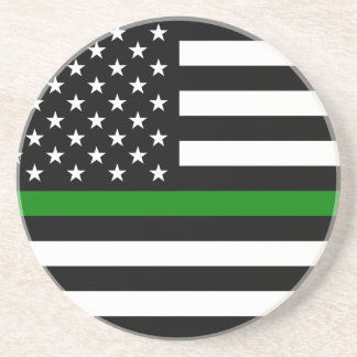 Thin Green Line Flag: Patriotic Military Veterans Coaster