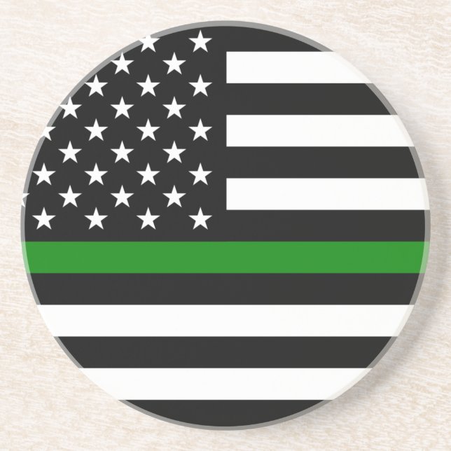 Thin Green Line Flag: Patriotic Military Veterans Coaster (Front)