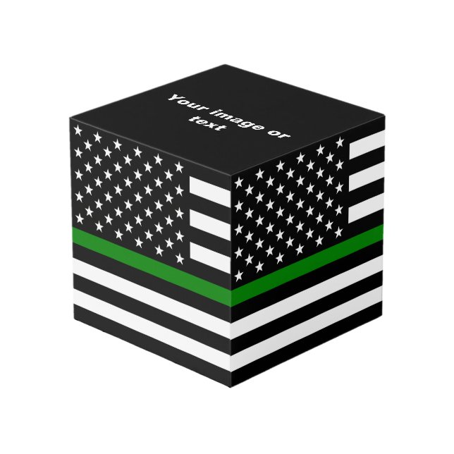 Thin Green Line Flag: Patriotic Military Veterans Cube (Front Angled)