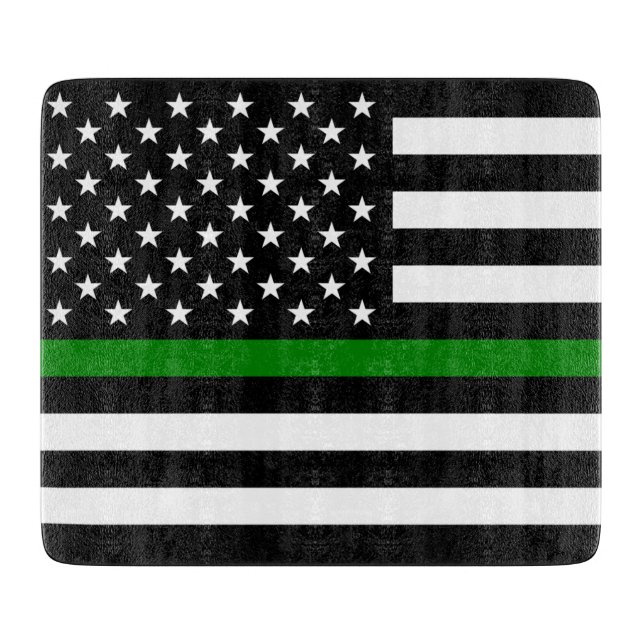 Thin Green Line Flag: Patriotic Military Veterans Cutting Board (Front)
