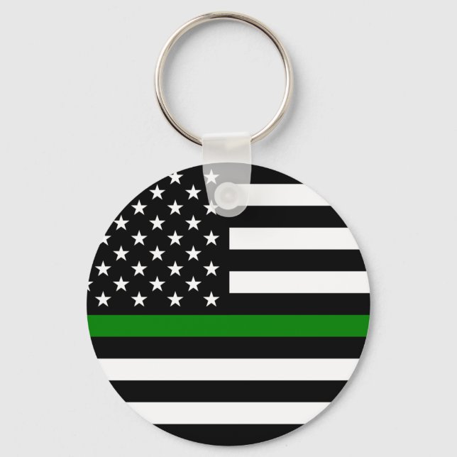 Thin Green Line Flag: Patriotic Military Veterans Keychain (Front)