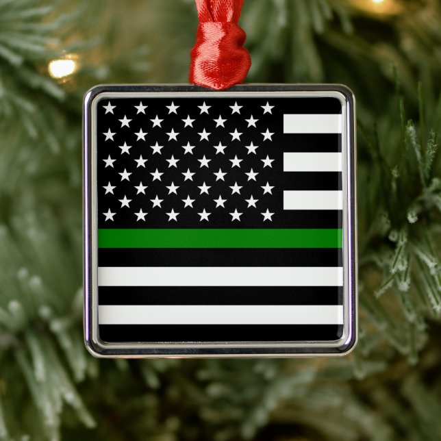 Thin Green Line Flag: Patriotic Military Veterans Metal Ornament (Tree)