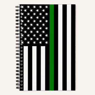 Thin Green Line Flag: Patriotic Military Veterans Notebook