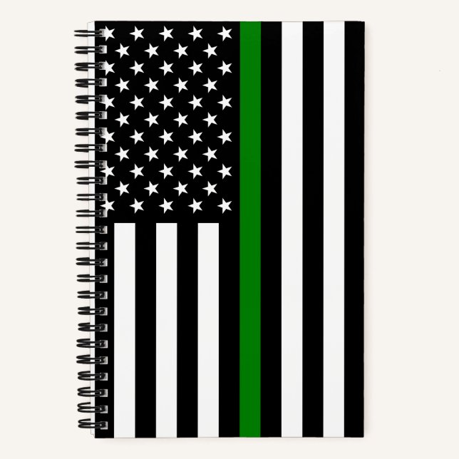 Thin Green Line Flag: Patriotic Military Veterans Notebook (Front)