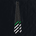 Thin Green Line Military American Flag Monogram Tie<br><div class="desc">This tie features a black and white American flag with thin green line design that has stars and stripes on a black background and monogrammed initials for you to personalize in a classic white script. Perfect for those in the military, park rangers, conservation officers, and border patrol. Wear it in...</div>