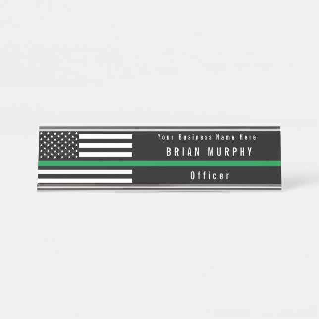 Thin Green Line Military Flag Add Name Desk Name Plate (Front)