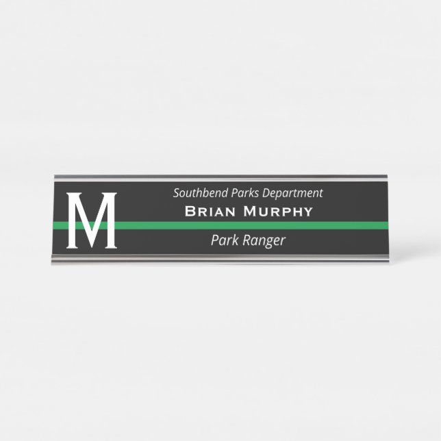 Thin Green Line Military Monogrammed Initial Desk Name Plate (Front)