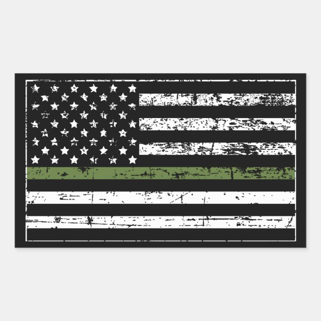 Thin Green Line Military US Flag Distressed Style Sticker (Front)