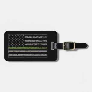 Thin Green Line Military US Flag Grunge Style Luggage Tag