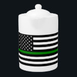 Thin Green Line Military & Veterans American Flag<br><div class="desc">The Thin Green Line represents veterans and active service members of all branches of the US Military. The 50 stars on the flag represent the 50 states and the citizens within them. Running between them, is a Thin Green Line which protects our nation and the citizens from any and all...</div>