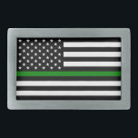 Thin Green Line Military & Veterans American Flag Belt Buckle<br><div class="desc">The Thin Green Line represents veterans and active service members of all branches of the US Military. The 50 stars on the flag represent the 50 states and the citizens within them. Running between them, is a Thin Green Line which protects our nation and the citizens from any and all...</div>