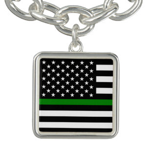 Thin Green Line Military & Veterans American Flag Bracelet