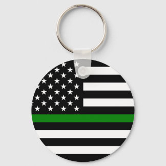 Thin Green Line Military & Veterans American Flag Keychain