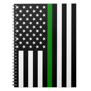 Thin Green Line Military & Veterans American Flag Notebook