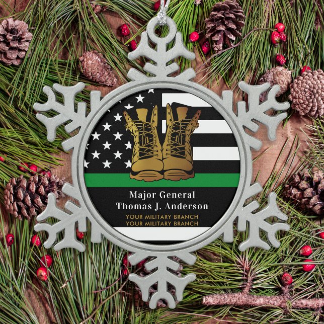 Thin Green Line Personalized Army Boots Military Snowflake Pewter Christmas Ornament (Creator Uploaded)