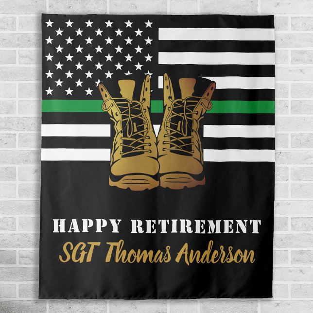 Thin Green Line Personalized Military Retirement Tapestry (Creator Uploaded)