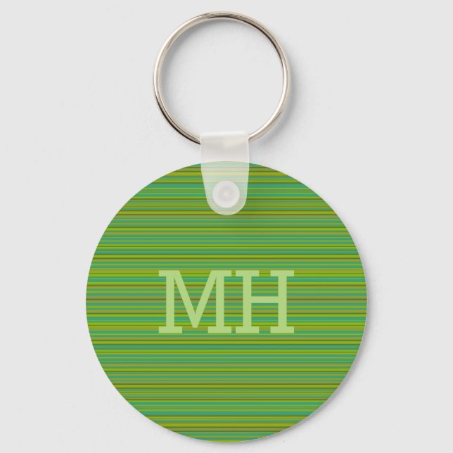 Thin Green Stripes custom monogram key chain (Front)