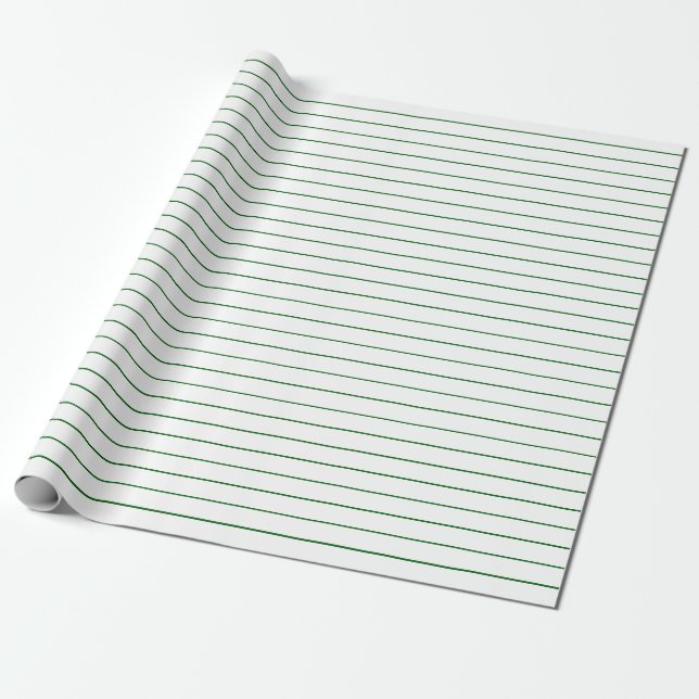 Thin Green Stripes on White Party or Christmas Wrapping Paper (Unrolled)