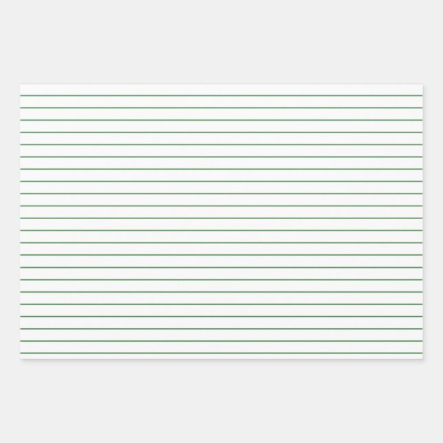 Thin Green Stripes on White Party or Christmas Wrapping Paper Sheet (Front)