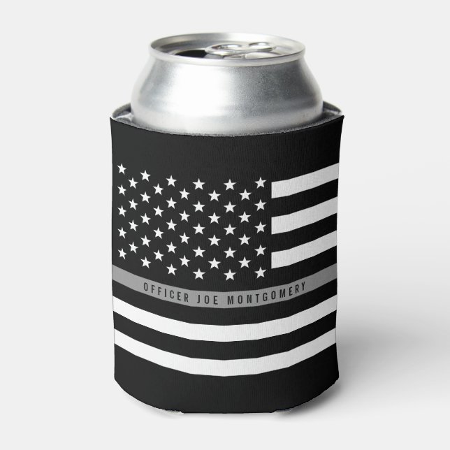 Thin Grey Line American Flag Monogram Can Cooler (Can Front)