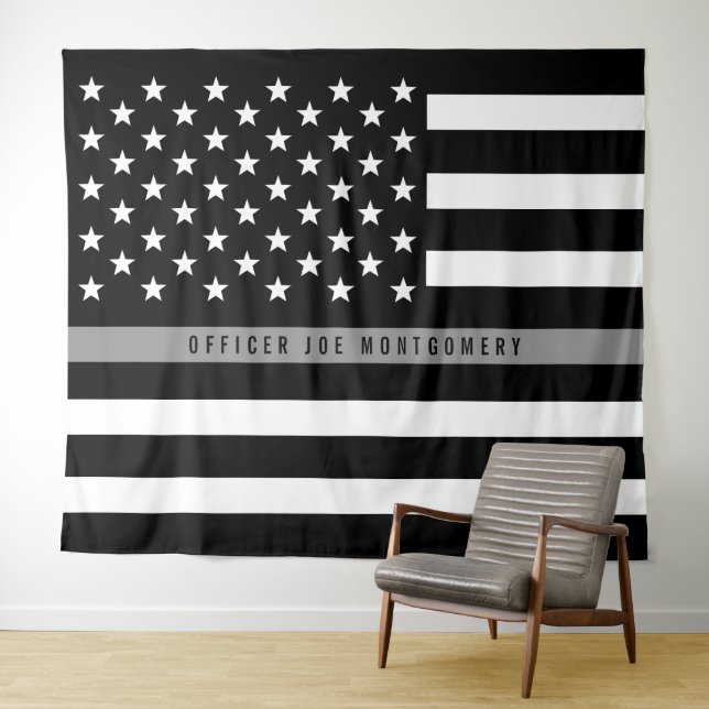 Thin Grey Line American Flag Monogram Tapestry (In Situ (Horizontal))