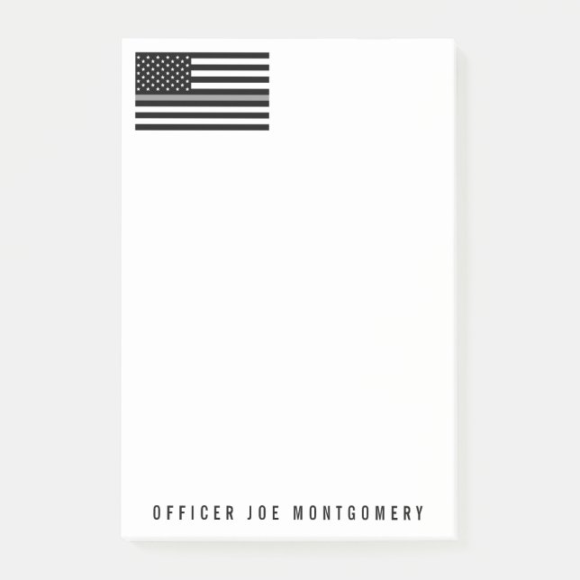 Thin Grey Line American Flag Name 4 x 6 Post-it Notes (Front)